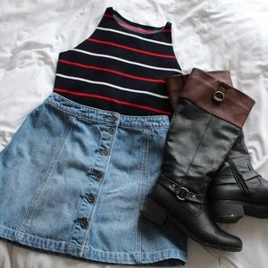 Navy, Red and White Crop Top